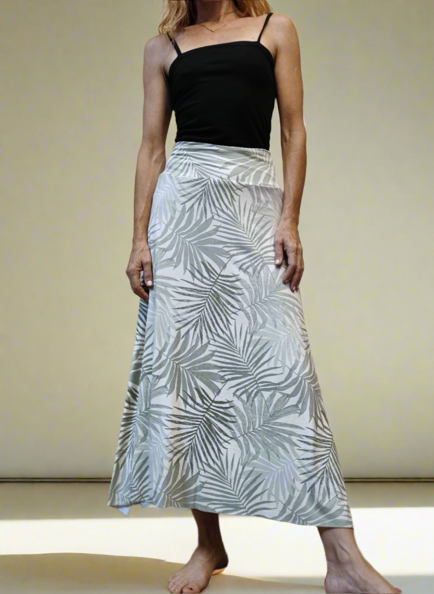 Midi Skirt White Leaves