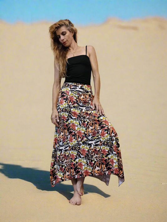 Midi Skirt Wild Red Flower