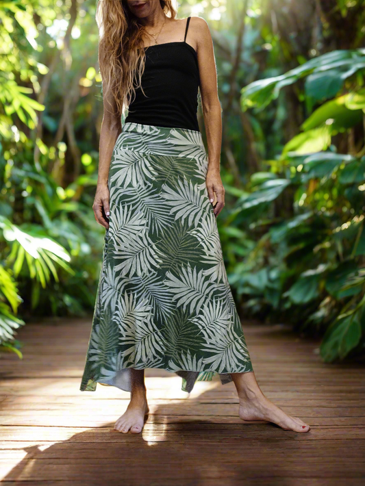 Midi Skirt Green Leaves